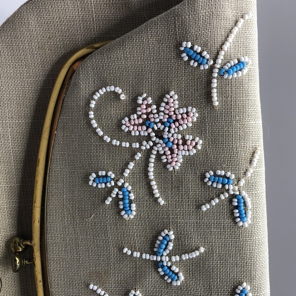 Ladies Normandie Beige Fabric 1940s Clutch w/ Detailed Beading - Picture 6 of 8